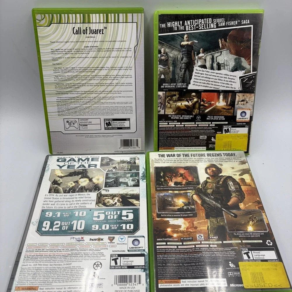 Xbox 360 4 Games Splinter Cell Double Agent Ghost Recon Two Frontlines Juarez